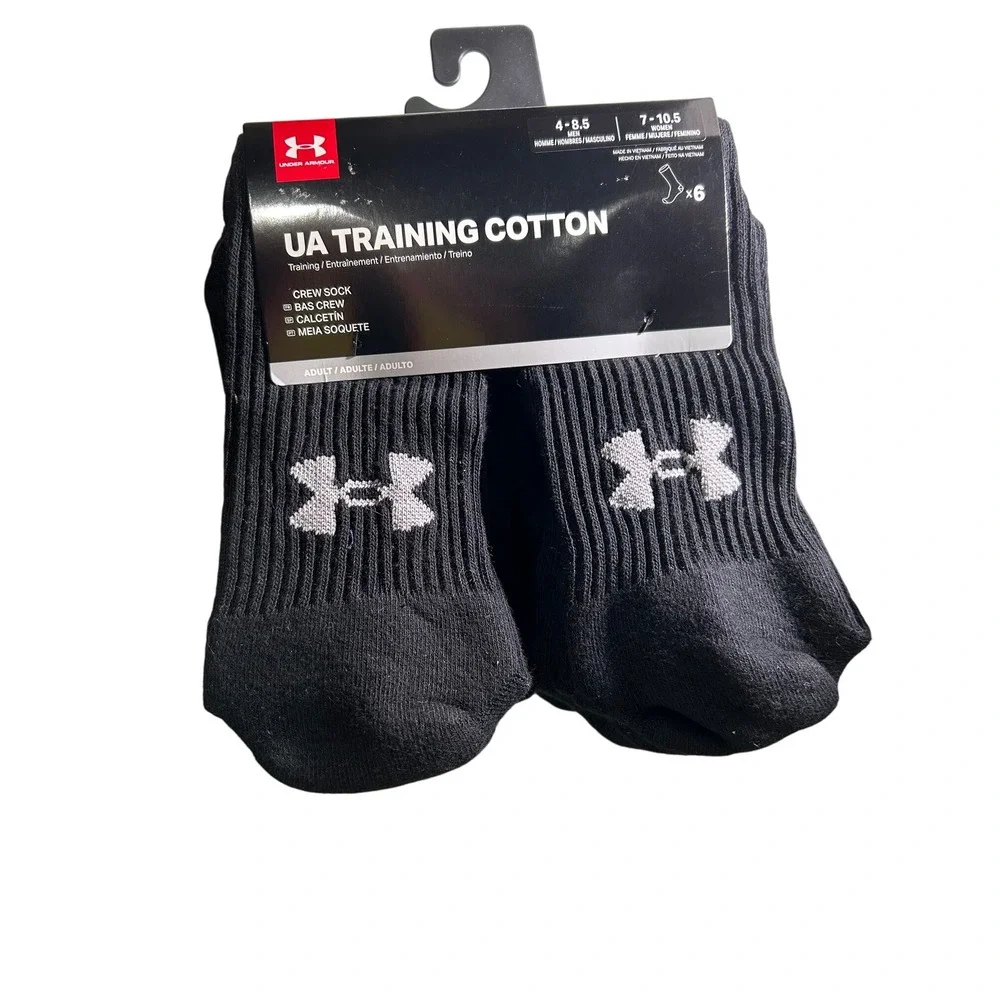 Under Armour Training Cotton Crew Socks Black 6 Pair Pack U6754P6 Mens 4-8.5